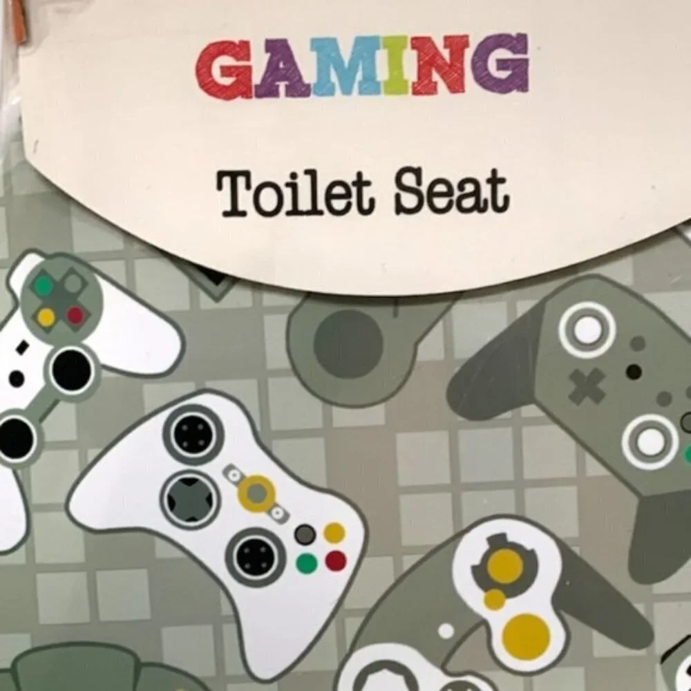 Gamer Video Game Toilet Seat Hinged Decorative Kids Bath Decor Green Grey New